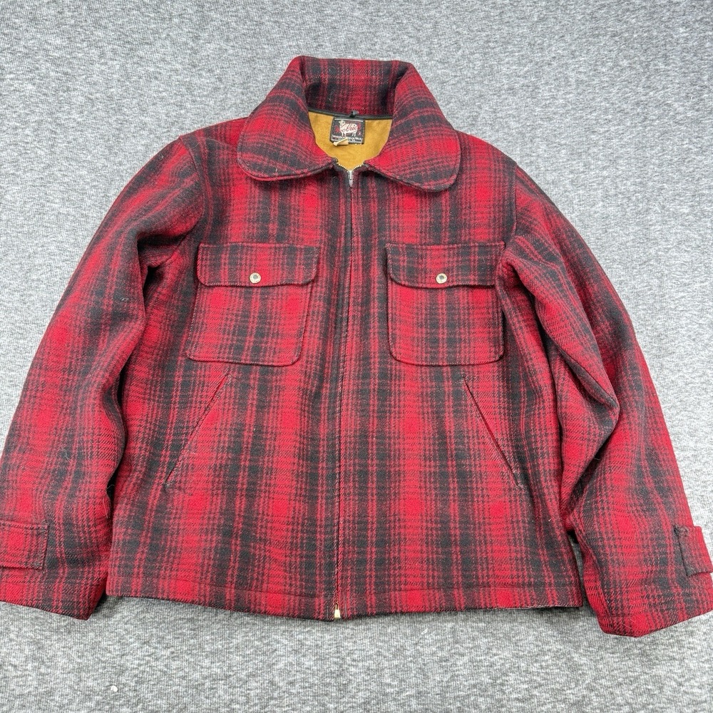 Vintage Woolrich Woolen Mills Mackinaw Jacket 40 Red Buffalo Plaid 1950s Wool